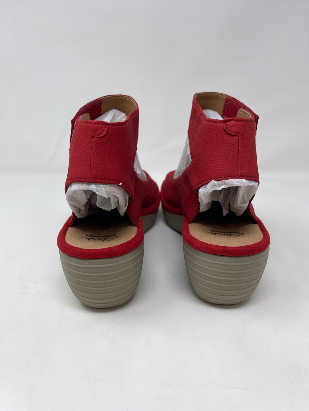 Clarks Red Perforated Ankle-Strap Wedge Sandals - Picture 3 of 8